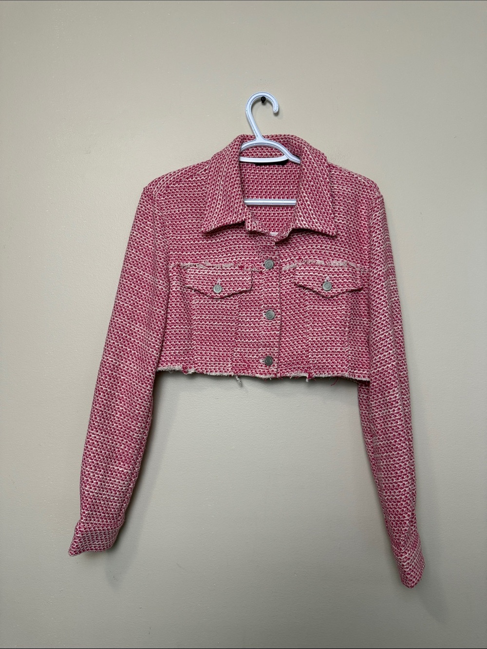 Zara Cropped Pink Tweed Jacket size L